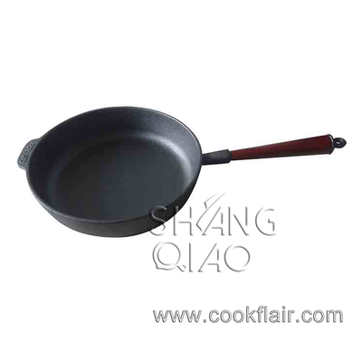 Round Cast Iron Fry Pan with Wooden Handle