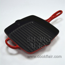 Enameled Cast Iron Square Grill Pan with Helper