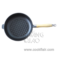 Pre-seasoned Cast Iron Textured Fry Pan with Wooden Handle