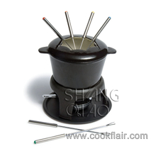 Black Enameled Cast Iron Fondue Set