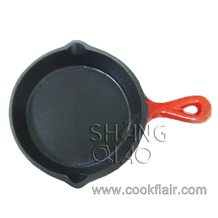 Cast Iron Enamel Skillet with Two Oil Spouts