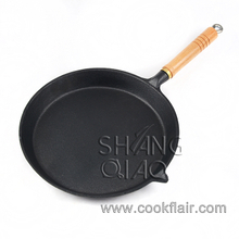 Pre-seasoned Cast Iron Fry Pan With Wooden Handle