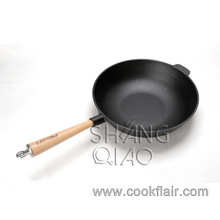 Pre-seasoned Cast Iron Wok With Wooden Handle